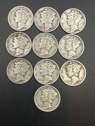 10 Mercury Dimes 1935, 1935-D, 1936, 1942-D, 1942-S, 1943, 1943-D, 1944-S, 1945-D, 1945-S