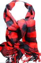 100% Cashmere Made In Scotland Red Black Plaid Winter Scarf