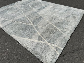 Pure New Wool Pile Gray & White Rug  Made In India