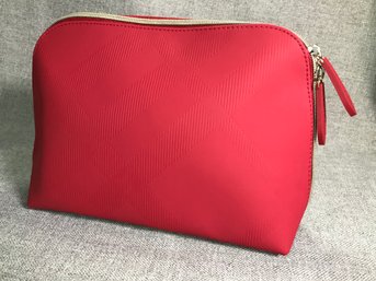 Brand New - Unused BURBERRY Makeup Bag / Cosmetics Case / Shaving Kit - Red Nova Check Pattern - NEW !