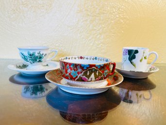 Three Elegant Teacups And Saucers, 6 Pcs.