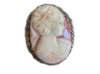 Large Victorian Style Cameo Brooch Pin With Braided Bezel Setting