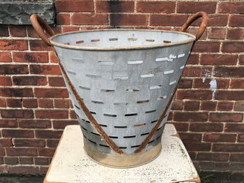 Fantastic Vintage / Antique Galvanized Olive Bucket - Can Be Used As Garden Planter Pot / Firewood Or Whatever