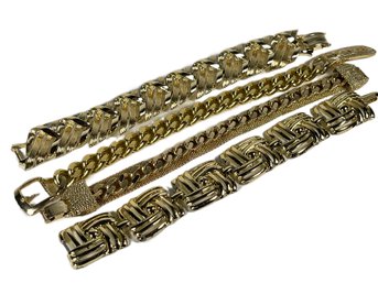 Lot Four Vintage Gold Tone Link Bracelets