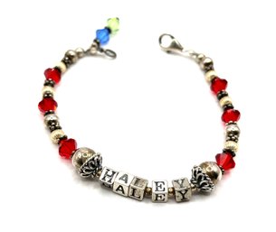 Sterling Silver Beaded  'Hailey' Name Bracelet