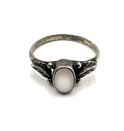 Vintage Sterling Silver Mother Of Pearl Color Ornate Ring, Size 5.25