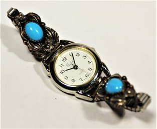 Sterling Silver Turquoise Shouldered Ladies Wristwatch Watch Southwestern