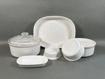 An Assortment Of Corning Ware, French White Pattern