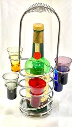 Awesome Bottle & Shot Caddy W/ Multicolor Shot Glasses