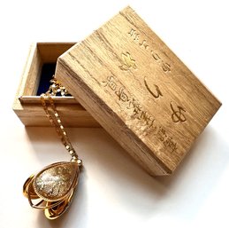 New In Box 18K Gold Necklace With 3 Sided Pendant Handmade By Yurika, Japan