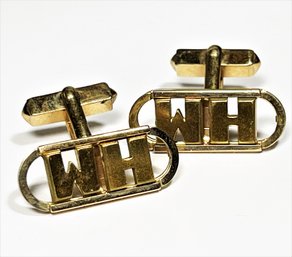 Fine Art Deco Gold Filled Men's Cufflinks 'WH' Or 'HM', Super Quality.