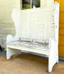 A 19th Century Painted Oak Settle - Rustic Beauty On A Porch