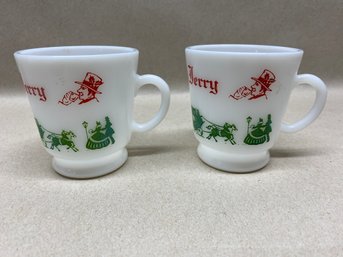 Anchor Hocking. Pair Of Holiday Tom And Jerry Milk Glass Mugs.