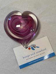 Handblown Glass Heart Shaped Paperweight By Hoogs & Crawford
