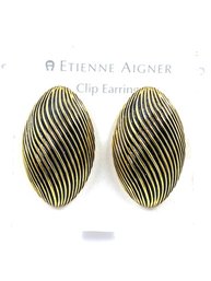 Beautiful Etienne Aigner Black & Gold Clip Earrings - New