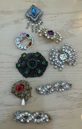 Grouping Of Eight Vintage Rhinestone Pins