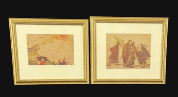 Pair Of Original Color Asian Style Figural Prints By Acclaimed Artist Elyse Lord- Matted And Framed- Lot 2