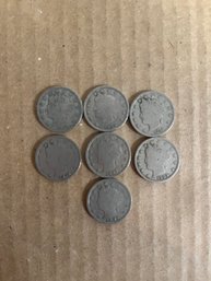 Beautiful Vintage Lot Of 7 V Nickels 1906 - 1912 In Sequence