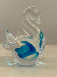 Vintage Murano Sommerso Blown Glass Swan Figurine