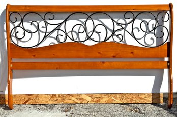 A Wrought Iron And Pine King Headboard