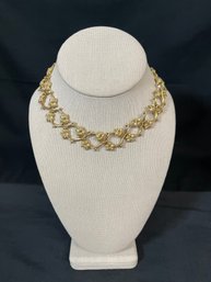 Vintage Kenneth Cole NY Gold Tone Choker Necklace With Rhinestone Accents