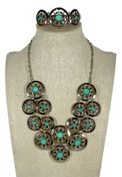 White House Black Market Costume Bib Necklace & Bracelet Set In Green