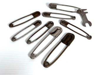 Eight Large Vintage Safety Pins For Use On Horse Blankets - Possibly By Goovill