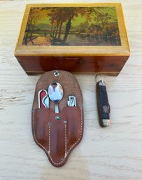 Vintage Box With Leather Boy Scouts Of America Tool Pouch And Tools