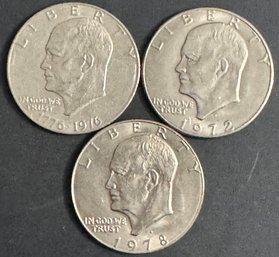 Lot Of 3 Eisenhower Dollars 1972-D, 1976, 1978-D