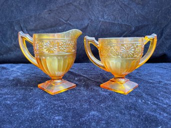 Vintage Indiana Glass Amberina Cream And Sugar Set