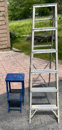 Folding Aluminum Ladder And Wooden Kitchen Stepstool