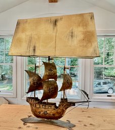 Giant Mid Century Patinated Large Clipper Ship Lamp