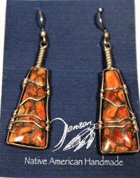 Navajo Sterling Silver Red Stone Hand Crafted Earrings By Travis Jensen