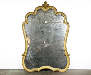 An Antique Etched Glass Mirror In Ornate Frame