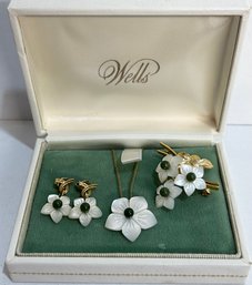 Wells 14k Gold Fill Necklace, Earrings, & Pin Set
