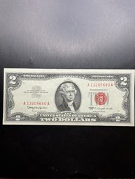 1963 Red Seal $2 Bill AU CONDITION