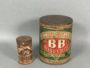 Vintage Bennett Sloan & Co Coffee Tin & Park Fellows & Co Hartford CT Cinnamon Tin