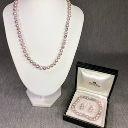 Fabulous Genuine Cultured Baroque Pearl Suite Necklace, Earrings, Bracelet - Pale Purple Color - VERY PRETTY !