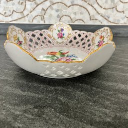 A Herend Reticulated Porcelain Flowered Bowl