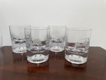 Set Of 4 Vintage Whiskey Glasses Etched Antique Cars
