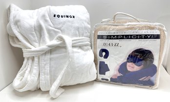 New Equinox 100 Percent Cotton Robe & New Simplicity Travel Set With Neck Pillow, Mask & More