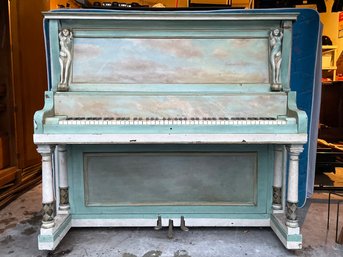 A Vintage Painted Wood Upright Grand Piano