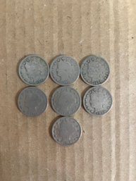 Beautiful Vintage Lot Of 7 V Nickels 1906 - 1912 In Sequence