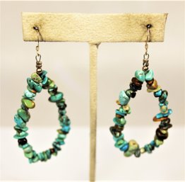 Pair Vintage Large Turquoise Shard Beaded Pierced Earrings