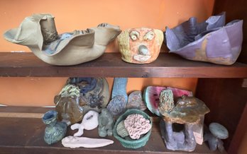 Over 20 Pieces Of Hand Made Ceramic Bowls, Figurines & More