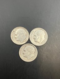 3 Silver Roosevelt Dimes 1949, 1949-D, 1949-S