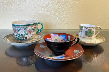 Assortment Of Hand Painted Asian Teacups And Saucers, 6 Pcs.