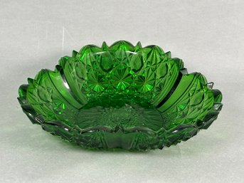 Antique 1880s Richards And Hartley Clover American Pressed Green Glass Dish