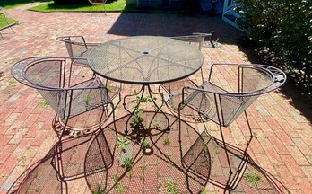 Wrought Iron Mesh Patio Table And 4 Arm Chairs