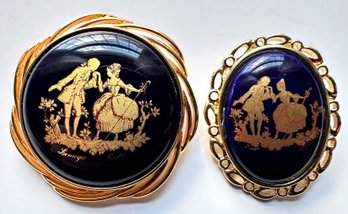 2 Limoges  Victorian Proposal Porcelain Pins, France